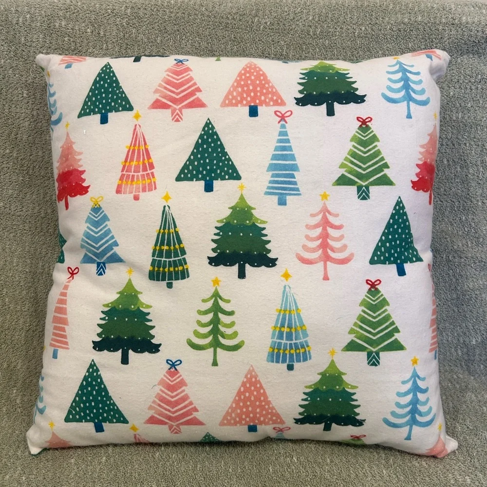 Festive Christmas Tree Pillow- light soft flannel material. 18x18” pillow.